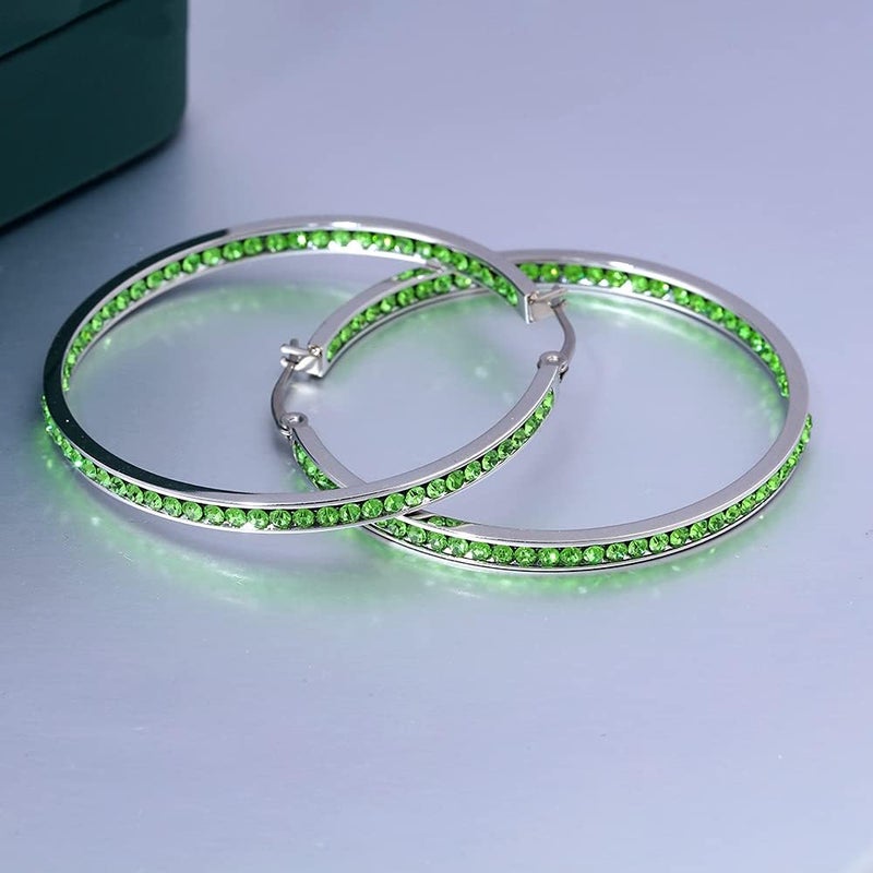 CiNily Mult-colors Crystal Stainless Steel Hoop Earring for Women Hypoallergenic Jewelry for Sensitive Ears Large Big Hoop Earrings 2" - Image 5